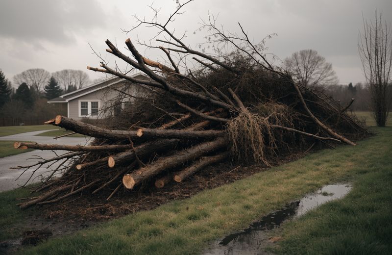 Storm damage cleanup in Pooler, GA with downed limbs loaded for hauling